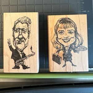 Bill and Hillary Clinton Vintage 90s Wooden Stamps
